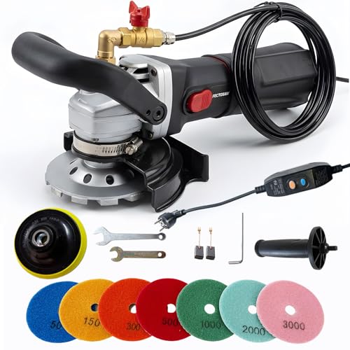 1100W Wet Concrete Grinder & Stone Polisher Kit 6 Variable Speed Handheld Wet Grinding Machine with Top Water Feed & GFCI 4 Diamond Wheel and 7 Polishing Pads for Concrete Granite Marble & Brick