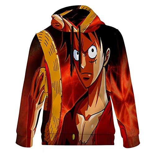 Luffy Unisexe Garçons Filles Hoodies 3D Imprimé Cool Drôle Pull Casual Sweat avec Poche Kangourou pour Enfants 9-11Y Cover