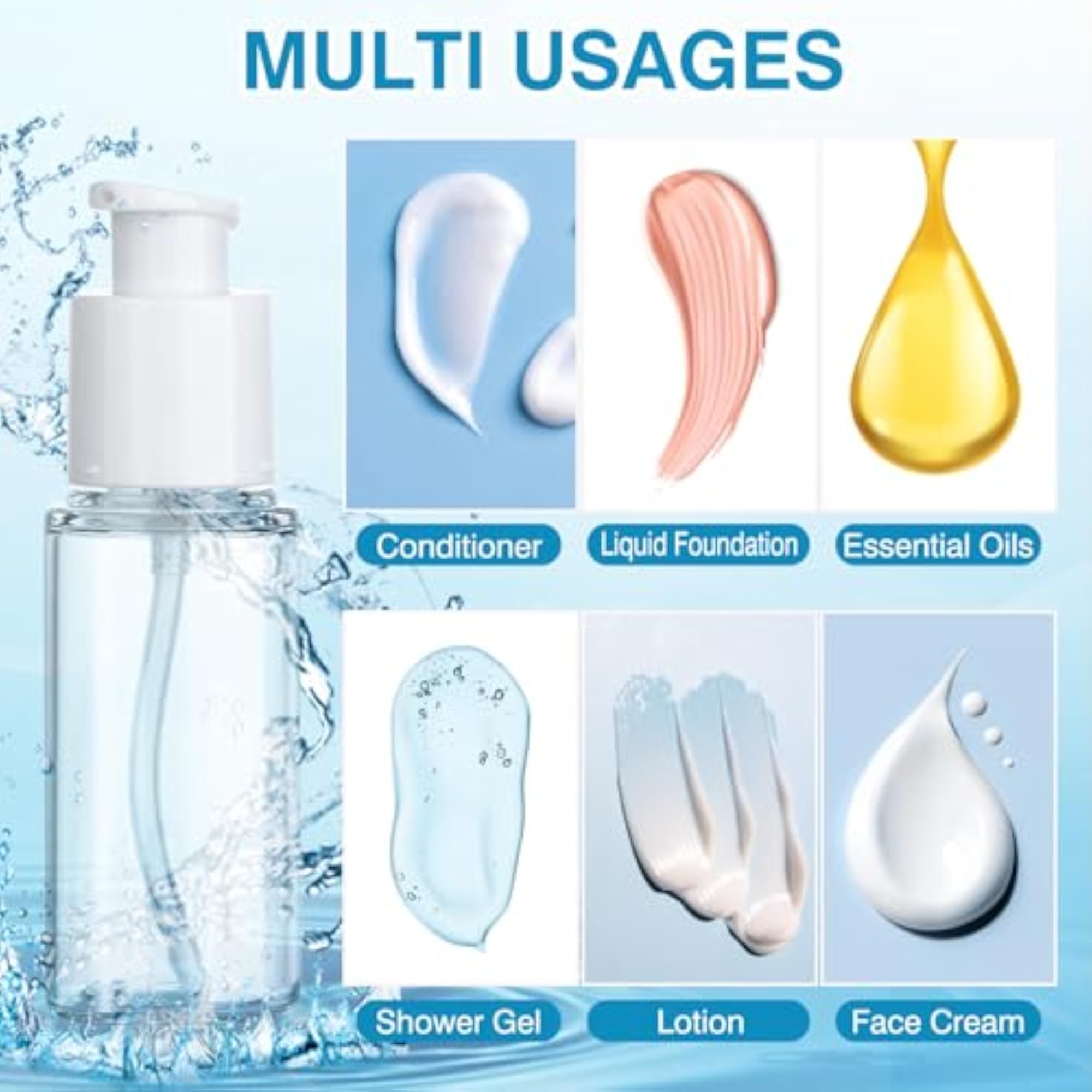 2pcs Cosmetic Pump Container for Cream Essential Oils, 1.6oz