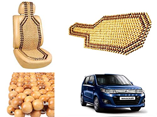 Image of Car Bead Seat Wooden Beads Cushion Cover Pad for Maruti Suzuki WagonR 2017, Acupressure Sitting Seat Cover | Cream Color - Pack of 1