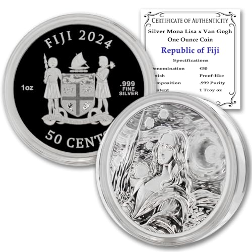 2024-1 oz Fiji Silver Mona Lisa x Van Gogh Starry Night Coin Proof-Like with Certificate of Authenticity $0.50 Seller PL