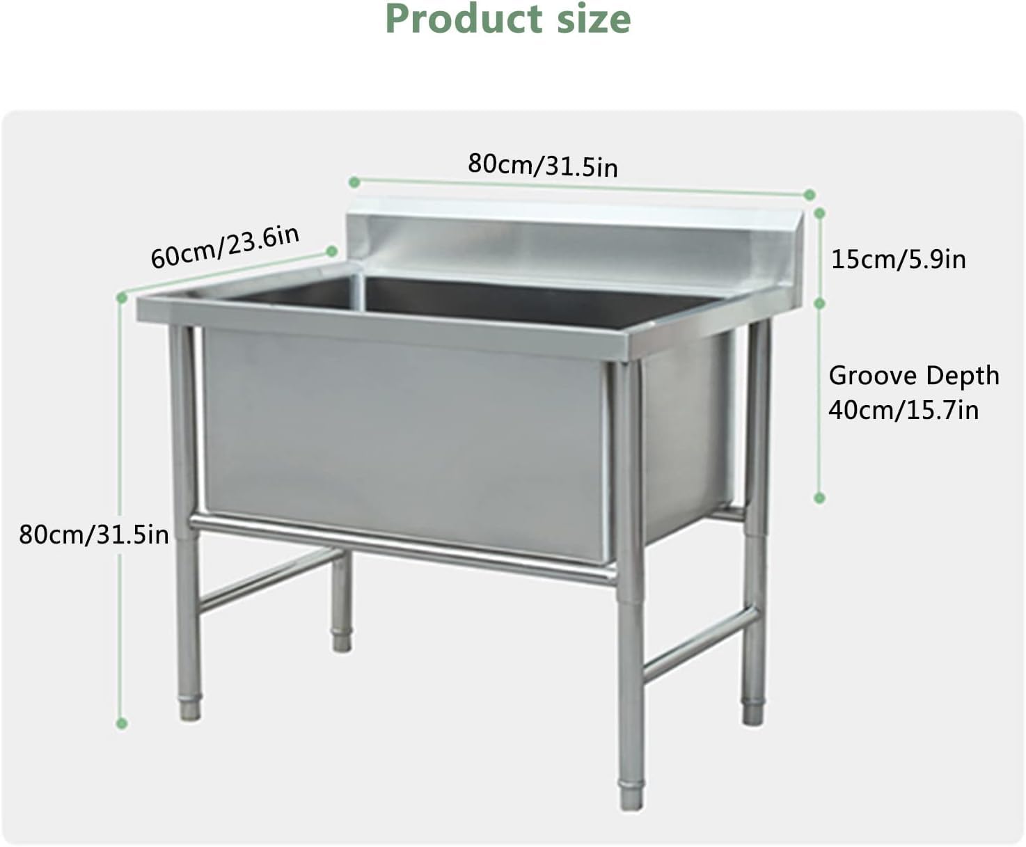 Lavello in Acciaio Inox Indipendente, lavello di Servizio, lavello da Cucina Commerciale a 1 Scomparto, lavello da Cucina Industriale, lavello Commerciale, lavello Industriale (Dimensioni: 8
