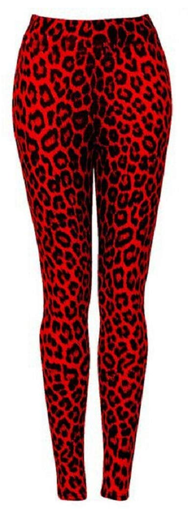 Crazy Girls Womens Bang Aztec Batman Skull Rose Leopard Print Casual Leggings (XL-UK16/18, Red Leopard)