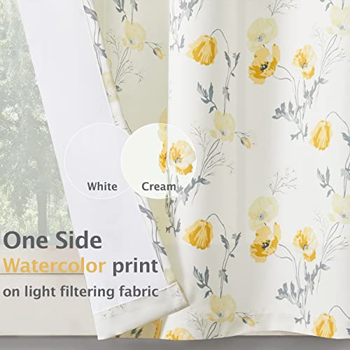 Jinchan Tie Up Valance Curtain Watercolor Window Tie Up Shade Floral Valance For Windows 54 Inch Farmhouse Botanic Small Window Curtain Adjustable For Living Room Kitchen 1 Panel Yellow On Ivory #TOP4