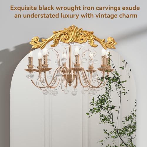 Image of Arched Full Length Mirror, 62 inchX20 inch Vintage Floor Mirror, Baroque Full Body Mirrors with Art Carved, Free Standing Leaning or Wall-Mounted Mirrors for Bedroom, Living Room, Entryway,Gold