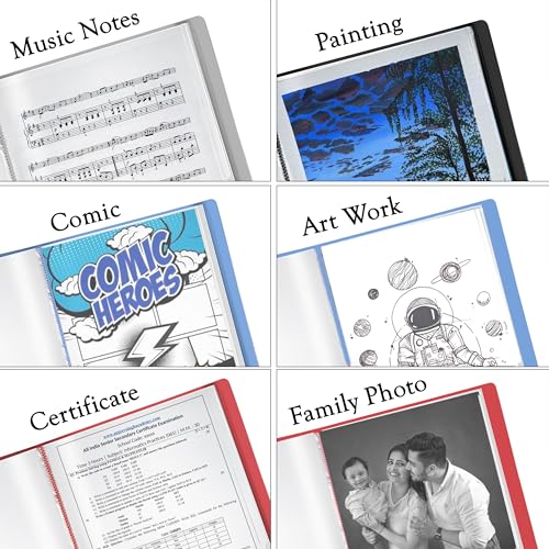 Image of TULMAN 10 Pockets Full Scape Bound A4 Size Presentation Display Book Portfolio File Binders with Plastic Sleeves Document Organizer for Music Sheets Artwork Drawing for School - (Color May Vary)(4 Pk)