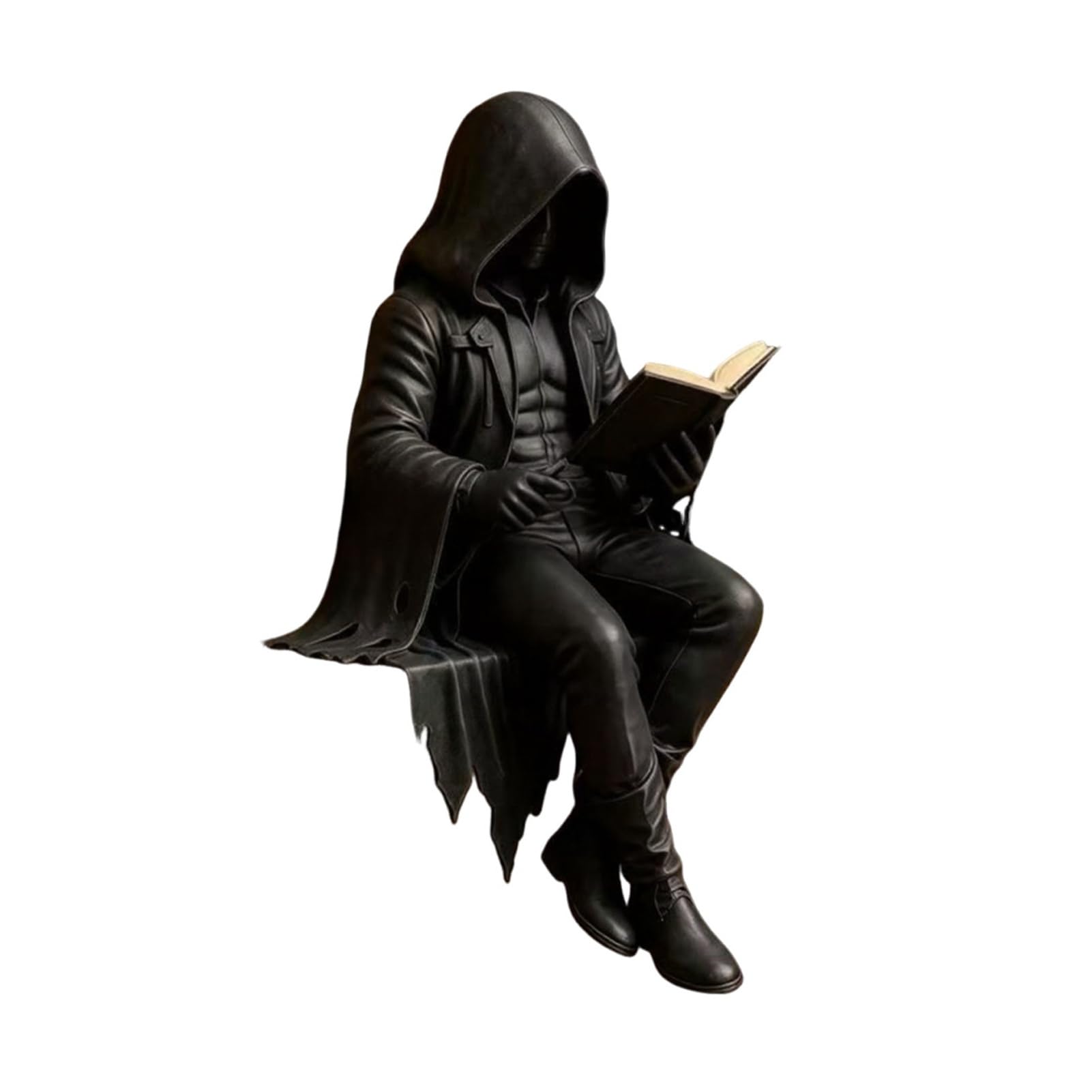 Virelynx Gothic Dark Fantasy Figure – Skeleton Reading Book Statue, Dark Academy Home Decor for Library Office Study Room