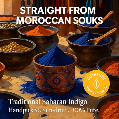 Image of Moroccan Nila Powder | 100% Natural Indigo Blue Powder for Skin Brightening, Soothing & Detox | Traditional Moroccan Hammam Beauty Treatment for Face & Body Care (100grams)
