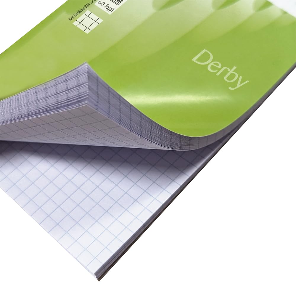 BM BeMore Notes Derby Blocco Notes Punto Metallico A6 Rigatura 5 mm Quadretti 5 mm Carta 60 g/mq Confezione 10 pezzi