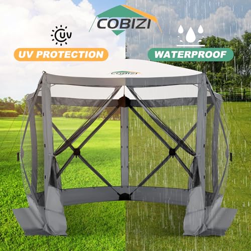 Image of COBIZI 10x10 FT Pop up Gazebo, Popup Canopy Tent,Instant Screened in Gazebos, Waterproof Portable Outdoor Small Screen Tents Sun Shelter,carpas para Patio for Camping, Garden and Backyard,Gray