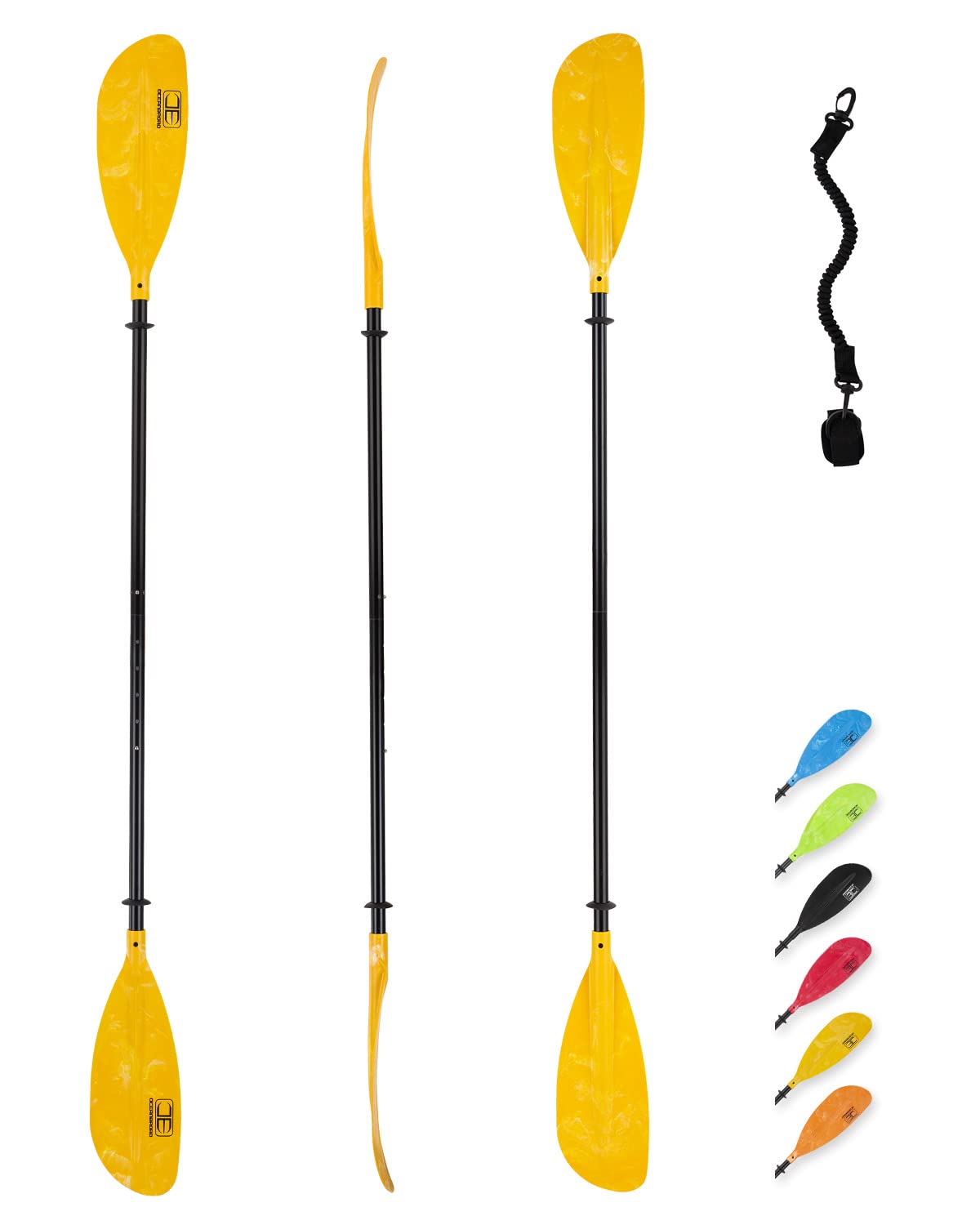 OCEANBROAD Adjustable Kayak Paddle 86in/220cm to 94in/240cm Kayaking Boating Canoeing Oar with Paddle Leash 1 Paddle
