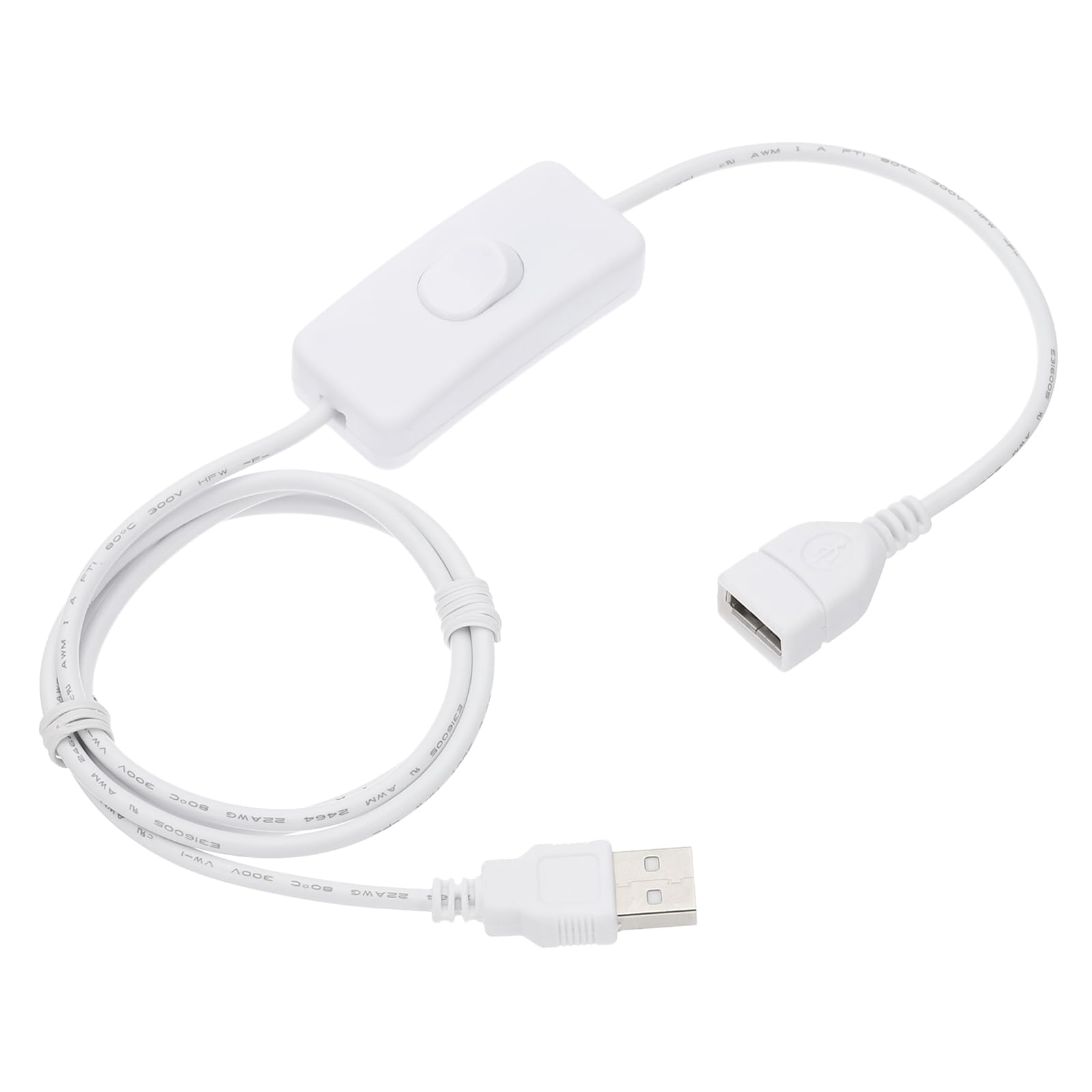 MECCANIXITY USB Extension Cable with ON/Off Toggle Switch 1m USB Male to Female Extension Cord for Desk Lamp Fan LED Light Strip White Pack of 1