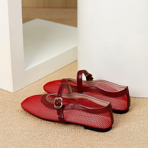 Close Square Toe Mesh Ballet Flats for Women Comfortable Buckle Strap Mary Janes Flats Shoes for Office Dressy Wedding Party2