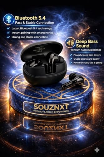 Image of Supreme Wireless Earbuds, Bluetooth 5.4, Quad Mic ENC Noise Cancellation, 72H Playback, Deep Bass, Fast Charging (Black)