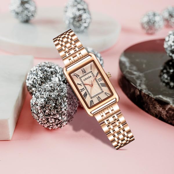 Image of ORSGA Lucid Ladies Watches Rectangular Analogue Quartz Watches for Women Waterproof Fashion Girls Dress Wrist Watches Classic Retro, Elegant Gifts for Women