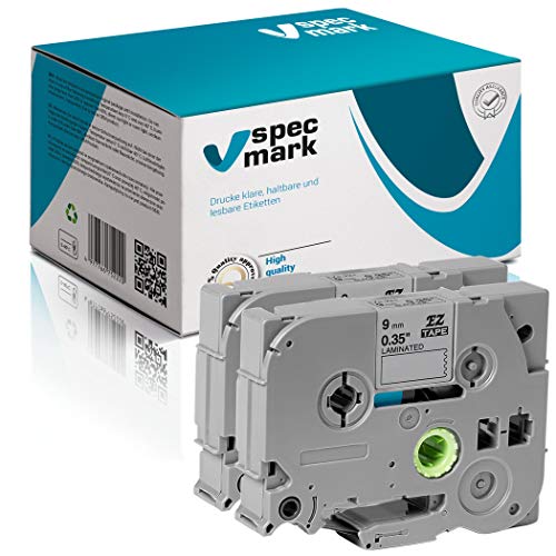 specmark Taśma do pisania TZe-921 9 mm x 8 m zestaw x 2 szt. czarna na srebrnej taśmie kompatybilna ze wszystkimi drukarkami Brother PT P-touch AZe-921 EZe-921 TZ-921 TZ2-921
