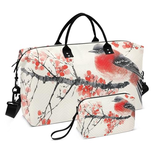 Cherry Bird Chinese Large Travel Duffel Bag, Sports Tote Gym Bags, Shoulder Weekender Overnight Bags for Women Men - Main Image