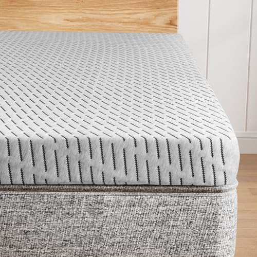 HOMRELEXA Bamboo Mattress Topper Queen Size 3 Inch, Cooling Gel & Bamboo Charcoal Memory Foam Mattress Topper for Back Pain Relief, Firm Dual-Layer Foam Bed Pad with Removable Cover