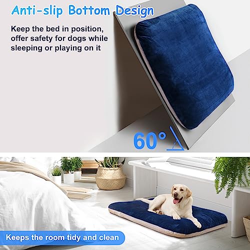Image of Magic Dog Super Soft Extra Large Dog Bed Jumbo Pet Beds Orthopedic 47 Inches Washable Fabric Anti Slip Bottom Dog Sleeping Mattress With Removable Cover, Blue Xl