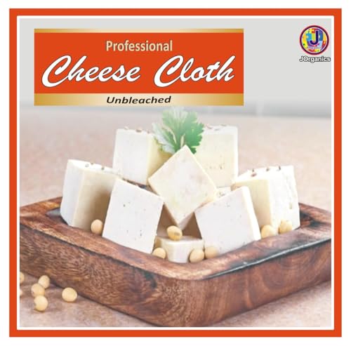 Image of Cotton Hung Curd Cloth Bleached and Cheese Cloth Unbleached Muslin Cloth for Straining Curd, Cheese, Yogurt, Shrikhand, Rice, Mousse. Ideal for Home Use. Set of 2