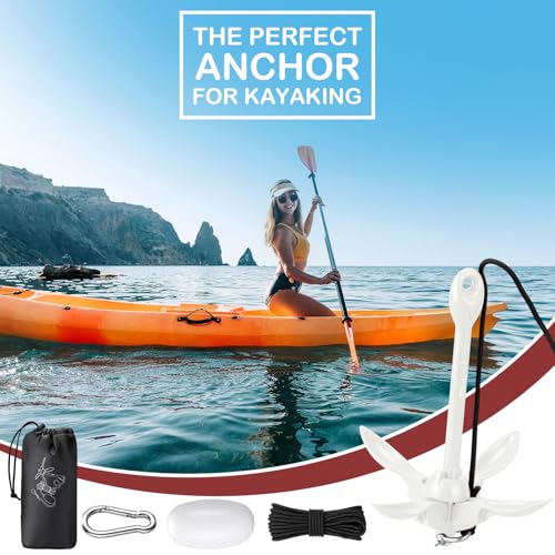 Image of MorningRo 1 Pack 1.5 /3.5 lb Marine Kayak Anchor Kit with 40ft Rope and Buoy Folding Grapnel Boat Anchor Kit Kayak Fishing Accessories for Small Boats, Canoe, SUP Paddle Boards