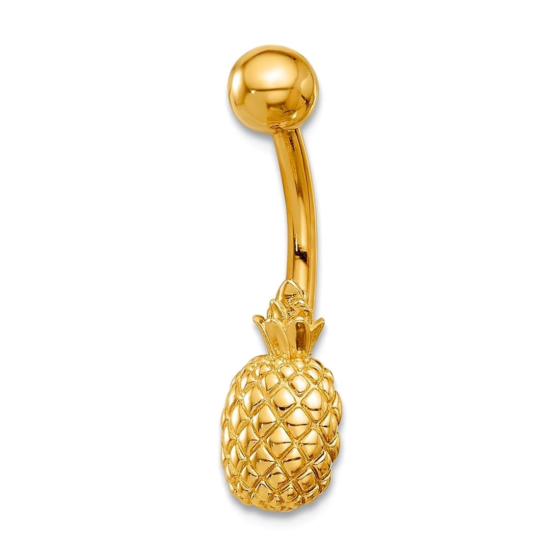 Bauchnabelring aus 14 Karat Gold, 14 Gauge, poliert und strukturiert, Ananas-Bauchnabelring, Maße: 23 mm lang, Schmuckgeschenk für Frauen, Metall