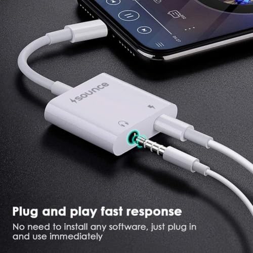Image of Sounce 2-in-1 8 Pin to 3.5mm Audio & Charging Splitter - Dual Port Adapter Cable for Music, Power, Headsets, Speakers & More - White