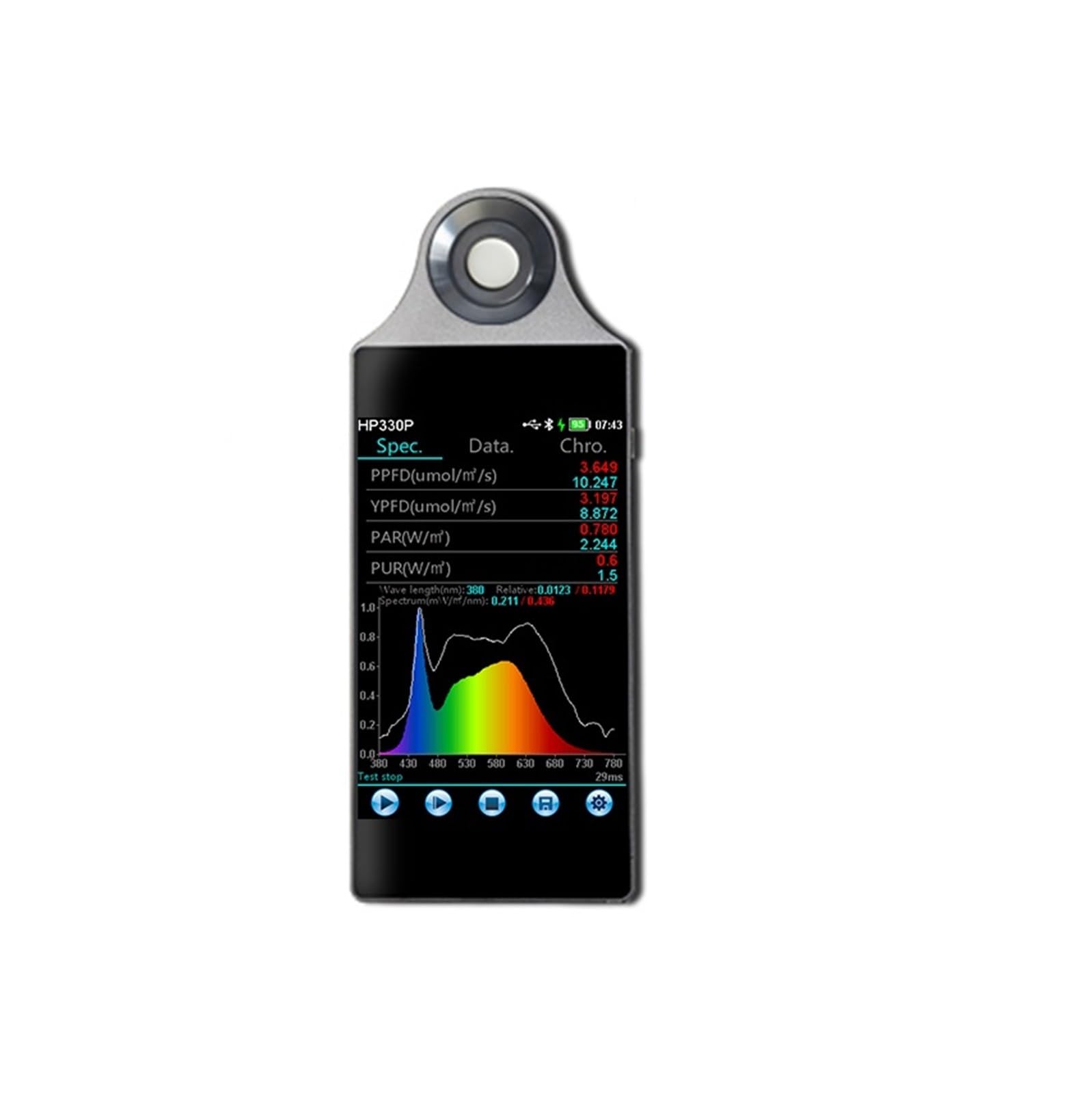 Mining Nero Spectrometer Hp330p Handheld Light Spectrometer For Grow Lights, 380Nm-780Nm Meter & Spectral Irradiance Colorimeter