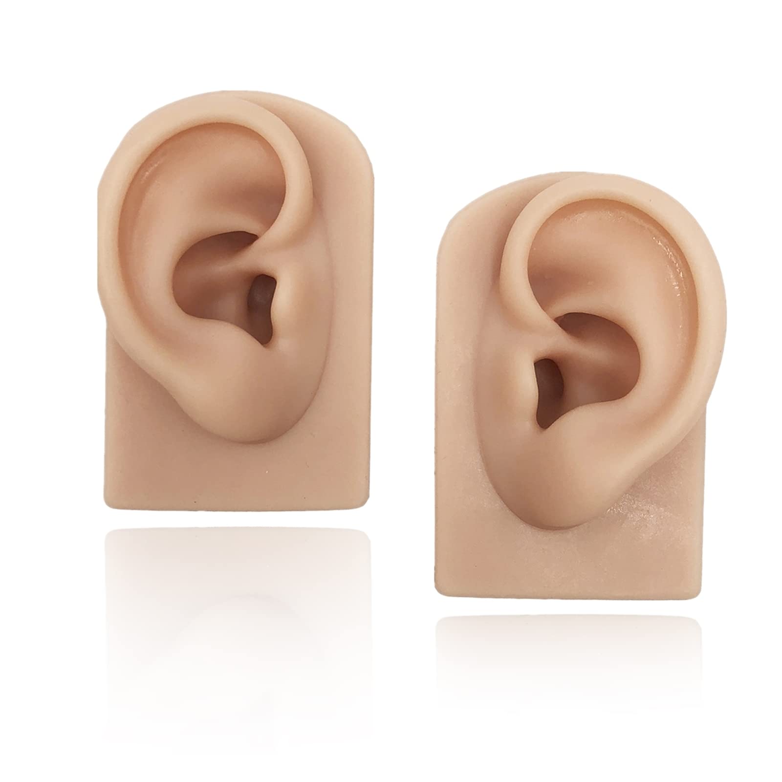2 pcs Soft Silicone Ear Model, Left and Right Flexible Fake Ear for Piercing Practice, Realistic Ear Mold for Jewelry Display Acupuncture Mannequin