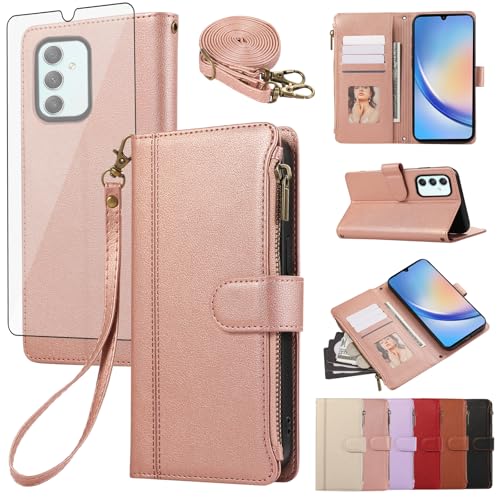 Étui en cuir Samsung Galaxy A34 5G Asuwish finition premium or rose