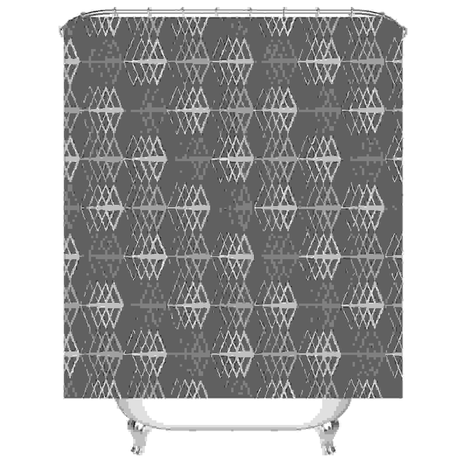 Rideau douche graphique anti-éclaboussures en tissu gris foncé imperméable motif losange