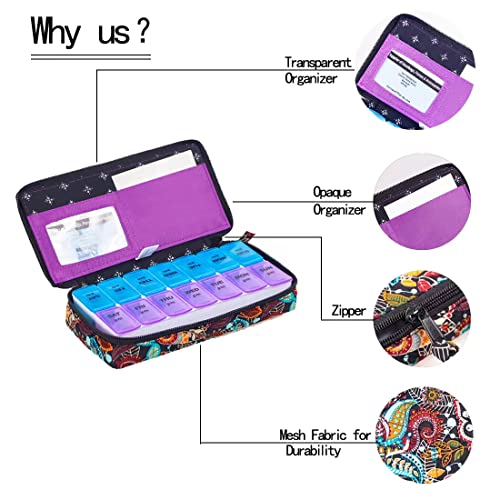 Image of Weekly Pill Organizer 2 Times a Day, Zumd Pill Box 7 Day with Cute Quilted Fabric Zipper Case, Travel Pill Case Am Pm for Vitamin Medicine Organizer