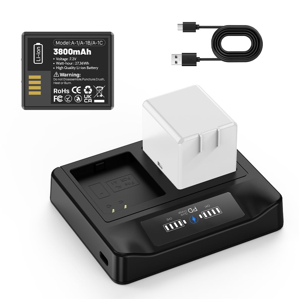 Batteria di ricambio da 3800 mAh compatibile con fotocamera Arlo Pro, Pro 2, con stazione di ricarica rapida PD (2 batterie+1 caricabatterie)