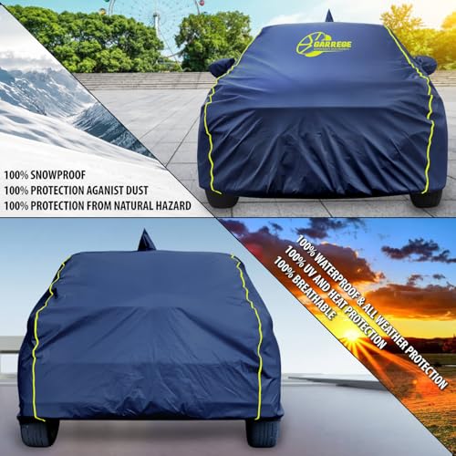Image of Waterproof Car Body Cover Compatible with Kia Seltos 2026 Model with Mirror & Anteena Packets Dust Proof & Belt with Elastic All Weather Protection Navy Blue Colour Custom Fit.