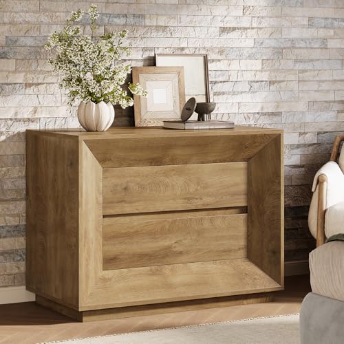 Image of Tribesigns Large Nightstand, 35.43 inch Wide Oversized Night Stand with 2 Drawers, Farmhouse Bedside Side End Table for Bedroom, Living Room