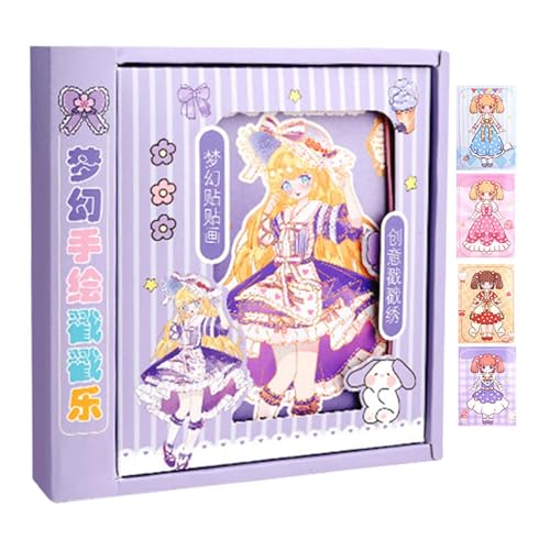 Rrlihjgu Juguete de artesanía de arte, arte de tela para niños,Libro de pegatinas de princesa - Poking Dibujo Dress Toy para niñas, artesanías, actividad creativa