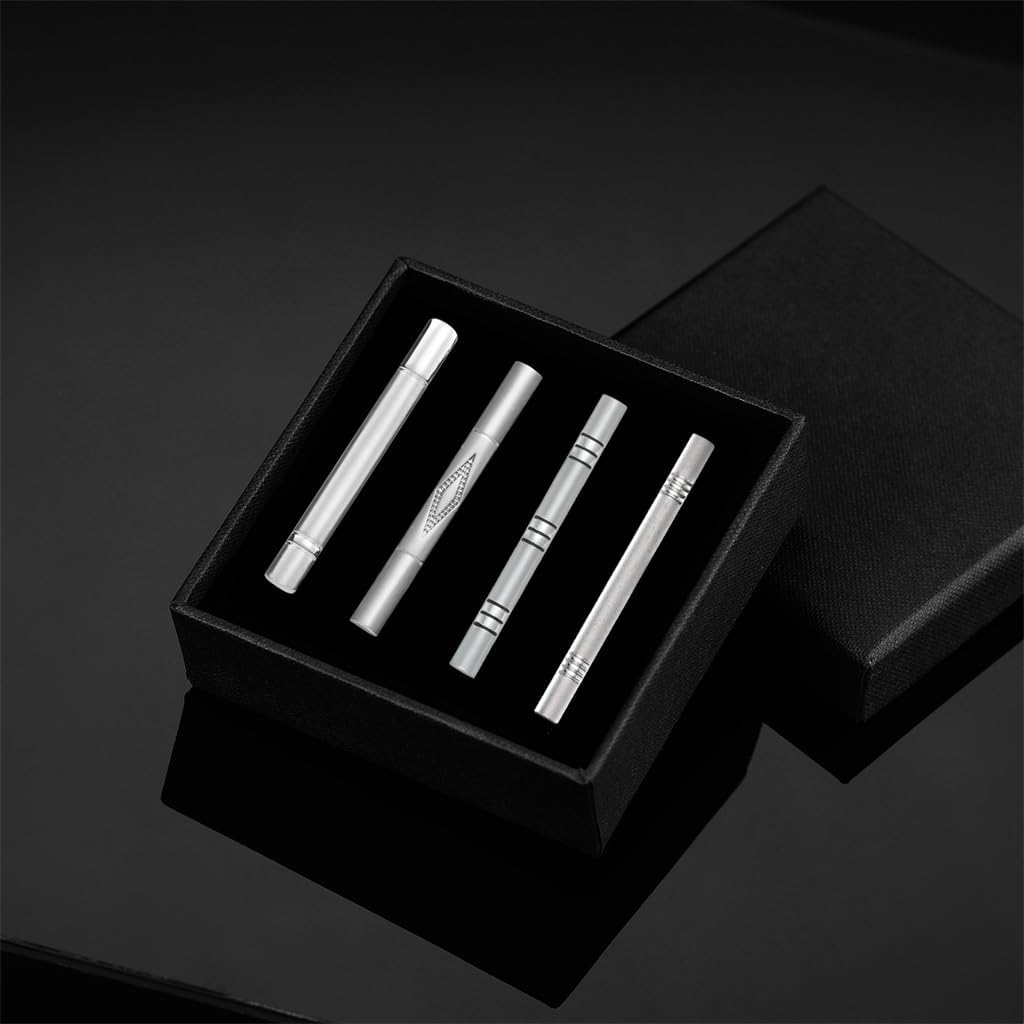 Tie Clip Set Silver Striped Tie Clip Men are Fitting A Black Box with Tie Clip