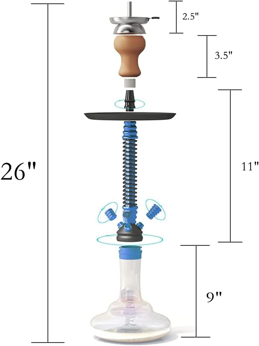 RMAN Cachimba 66 cm Shisha Completa de Aluminio Azul | Set Completo con Manguera de Silicona, Cazoleta de Cristal y 2 Boquillas; Ideal para Casa, Terraza y Reuniones