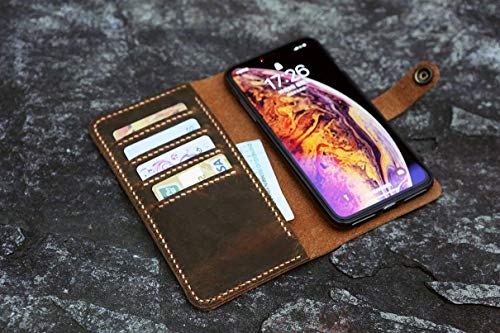 Personalized leather Wristlet wallet case for iPhone 16 15 14 Pro Max/distressed leather wallet cover Compatible with iPhone 16 15 14 Plus IP05MW-B2