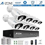 Security Camera System, A-ZONE Security 1080p 8 Channel PoE IP Security Surveillance Camera System with 8 Outdoor/Indoor 1080P Security Camera, Free Remote View, Super HD Night Vision- No Hard Drive