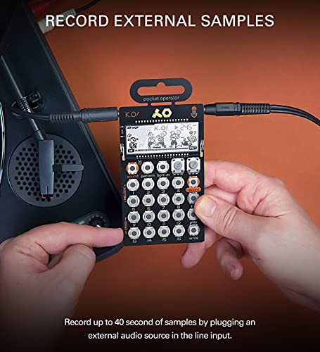 teenage engineering PO-33 Pocket Operator KO Sampler/Sequencer Bundle with Blucoil 3-Pack of 7" Audio Aux Cables, and 4 AAA Batteries