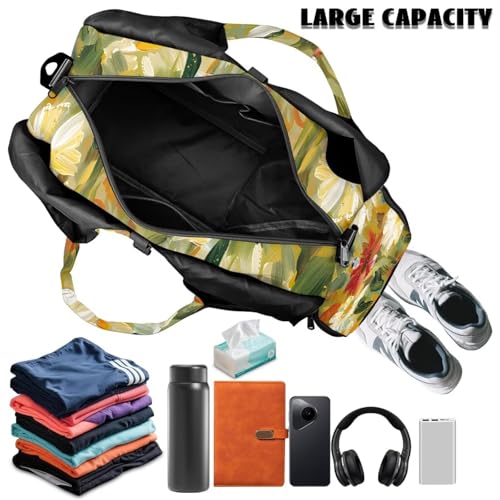 Vintage Floral Duffle Bag for Women with Yoga Mat Strap, Lightweight Waterproof Green Gym Bag with Shoe Compartment Wet Pocket Fitness Workout Stylish Sport Tote Bag4