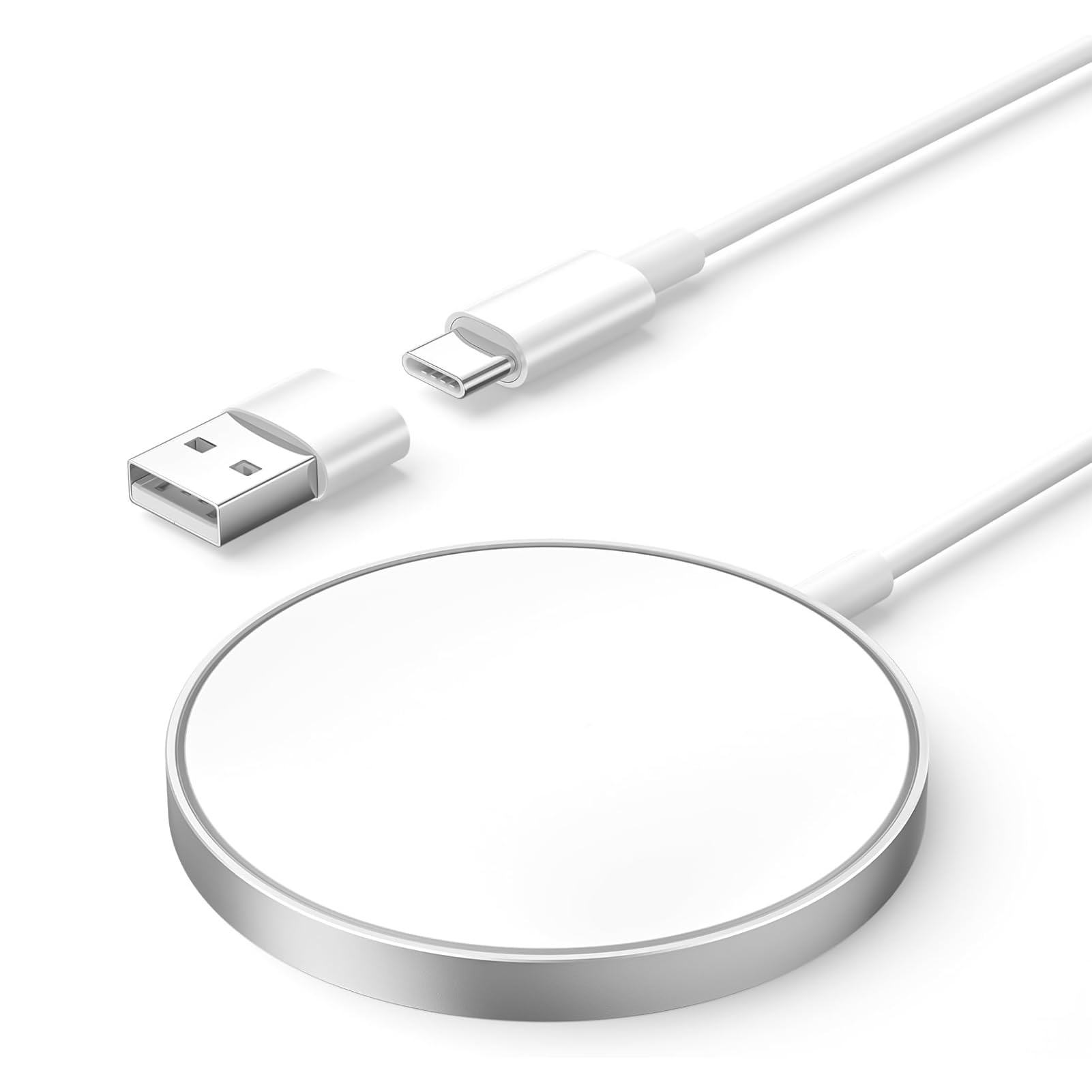 Chargeur Sans Fil 15W Pour IPhone - Rapide, Magnétique, Compatible IPhone 15/14/13/12 & AirPods (Blanc)