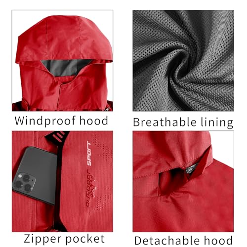 Image of Mens Rain Jacket Waterproof with Hooded Hiking Coat Lightweight Windbreaker | Windproof Mountain Jacket,Multi Zip Pockets Windbreaker,Work,Breathable,Fishing,Active Performance Shell Jackets,Outer Layer