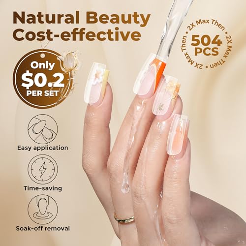 Image of UNA GELLA Square Straight Nail Tips Medium 504PCS Pre Etched Square Gel Nail Tips Full Cover French Style Salon for Women DIY Press On Flase Nails Extension 12 Sizes Acrylic Nails