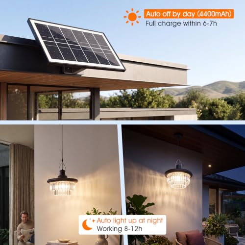 Image of Neoglint Solar Pendant Light Outdoor 222 LED IP65 Split Design Dimmable | Crystal-like design, 6 Color Temperatures 2700K-6500K, 16.4ft Cable for Gazebo, Galcony, Shed and Patio