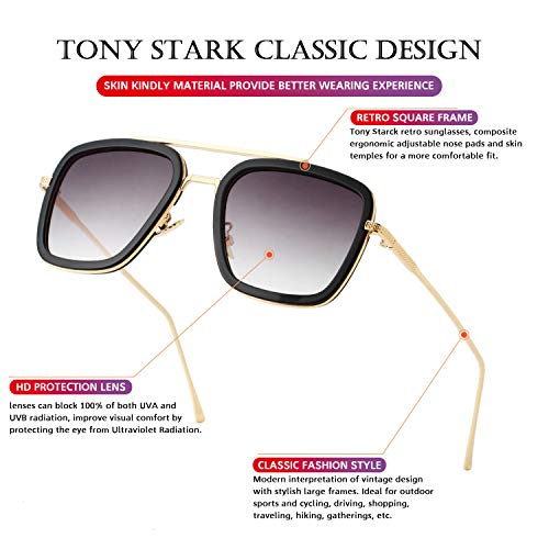 Tony Stark Sunglasses - Iron Man Sun Glasses Vintage Square Metal Frames4