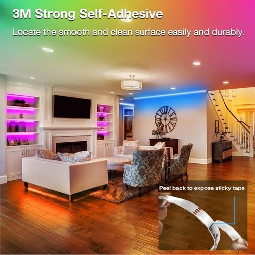 Image of VOLIVO 50ft Led Strip Lights for Bedroom, Color Changing Led Light Strips Kit with Bluetooth App Control and IR Remote, RGB Music Sync Lighting for Room, Home Decor
