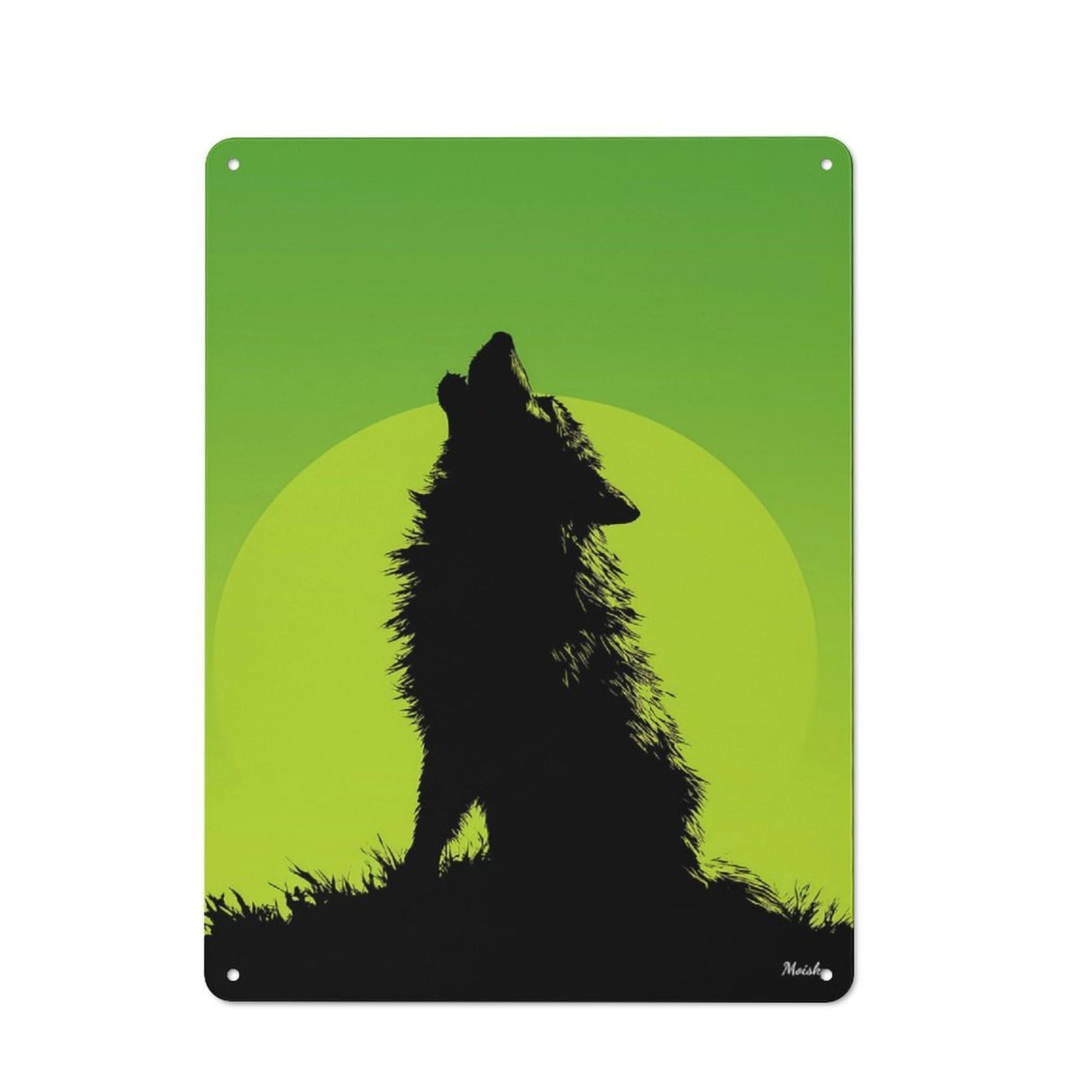 Junmoney Howling Wolf Silhouette – Wild Nature On Gree Metal Wall Sign 40X30cm Featuring N For Café Or Restaurant, For Vintage Wall Decor Fans, For Metal Sign Collectors