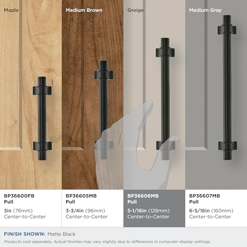 Image of Amerock | Cabinet Pull | Matte Black | 5-1 /16 inch (128 mm) Center to Center | Davenport | 1 Pack | Drawer Pull | Drawer Handle | Cabinet Hardware